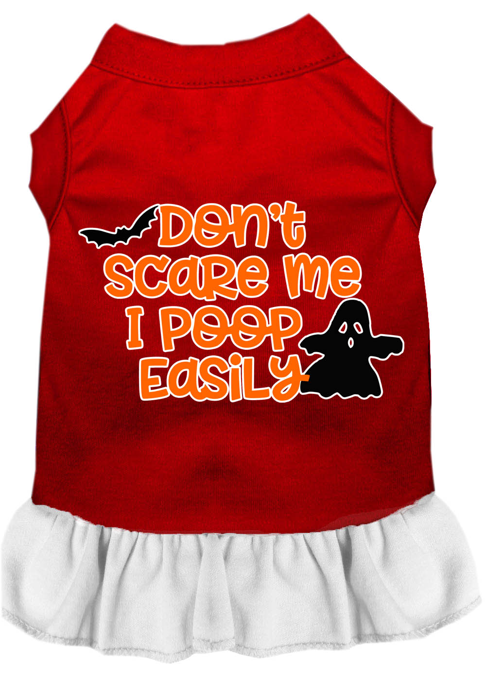 Don't Scare Me, Poops Easily Screen Print Dog Dress Red with White XS